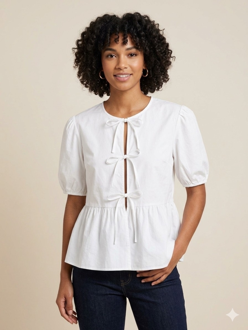 Gilli White Tie-Front Peplum Blouse
